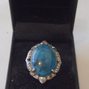 Colleen Lopez "Sea of Serenity" Turquoise & White Topaz Ring Size 8